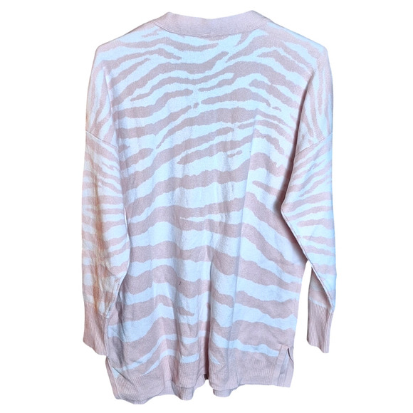 Isaac Mizrahi Live! QVC Medium Powder Pink White Zebra Stripes Cardigan Sweater - Picture 3 of 6